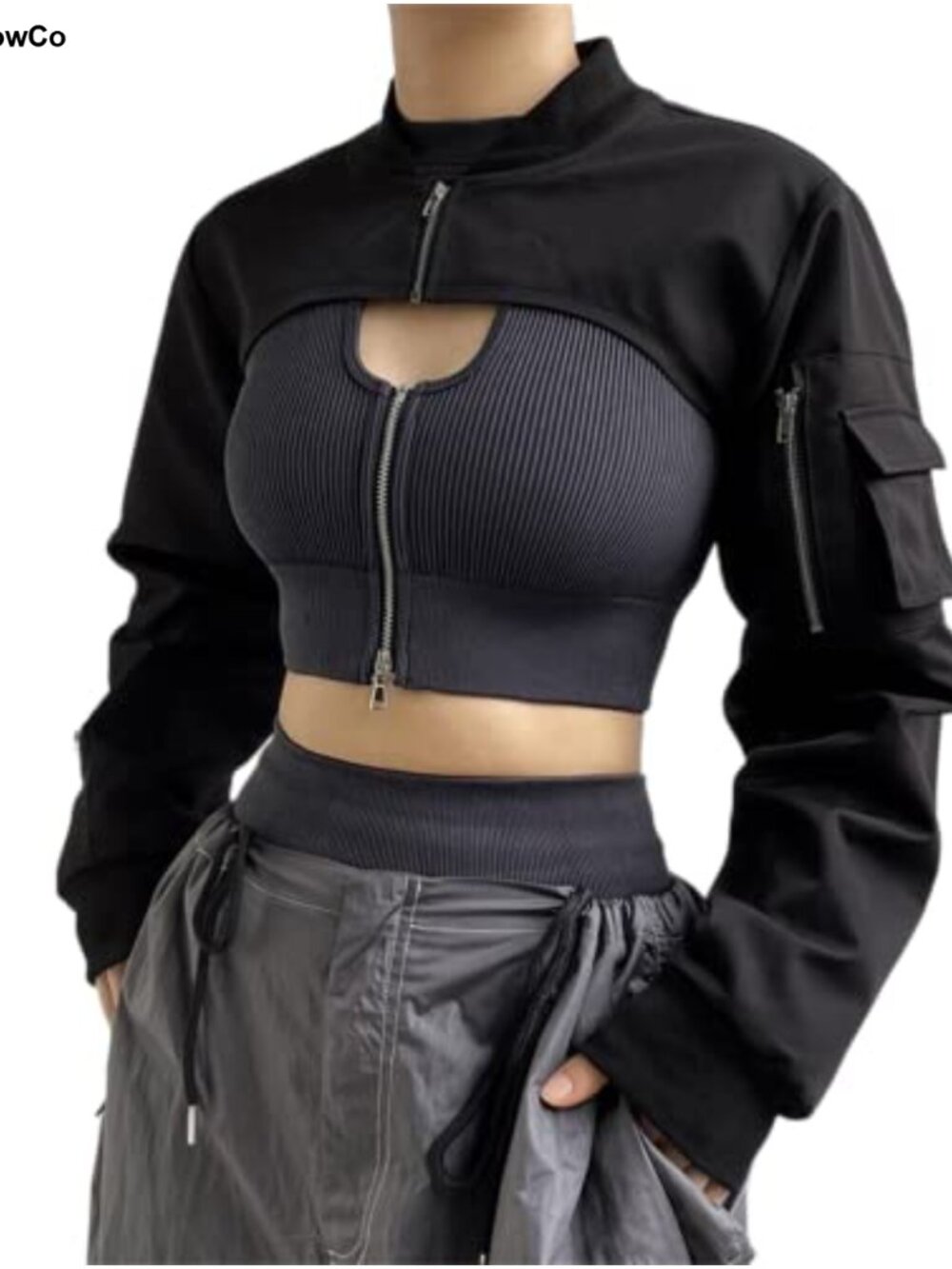 Goth Crop Jacket Womens Techwear Bolero Zip Up Moto Punk